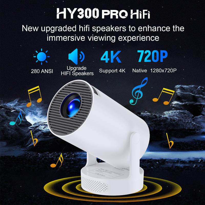 Proyector Portátil HY300 PRO 4K – Tu Cine en Casa con WiFi 6 y Bluetooth 5.0