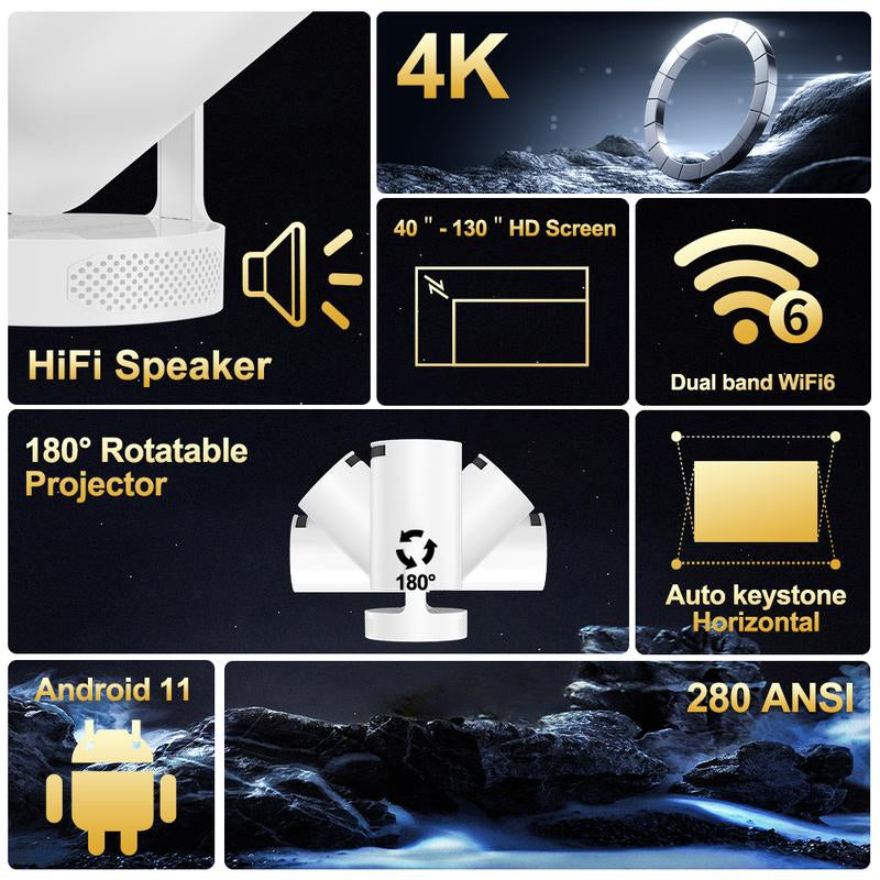 Proyector Portátil HY300 PRO 4K – Tu Cine en Casa con WiFi 6 y Bluetooth 5.0