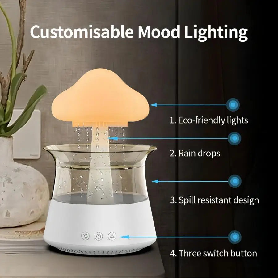 Relax Nube de Lluvia – Humidificador Ultrasónico con Luz Aromática