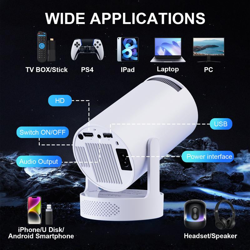 Proyector Portátil HY300 PRO 4K – Tu Cine en Casa con WiFi 6 y Bluetooth 5.0